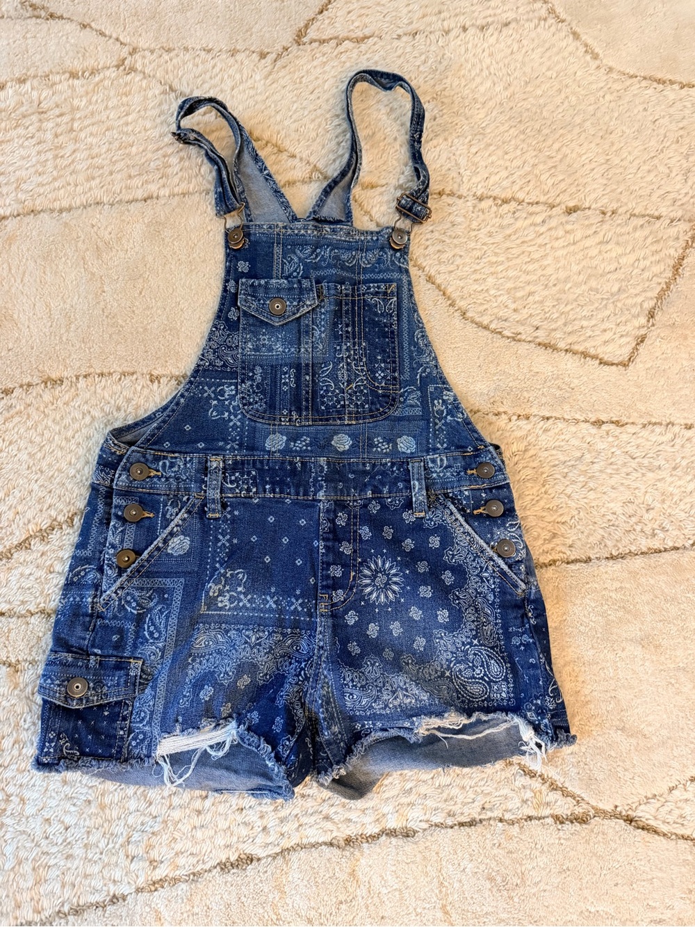 Bandana Print Denim Short Overalls